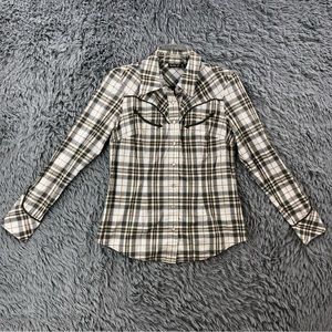 Allen B. Shirt Womens Small Pearl Snap Checkered Western Cowgirl Long Sleeve